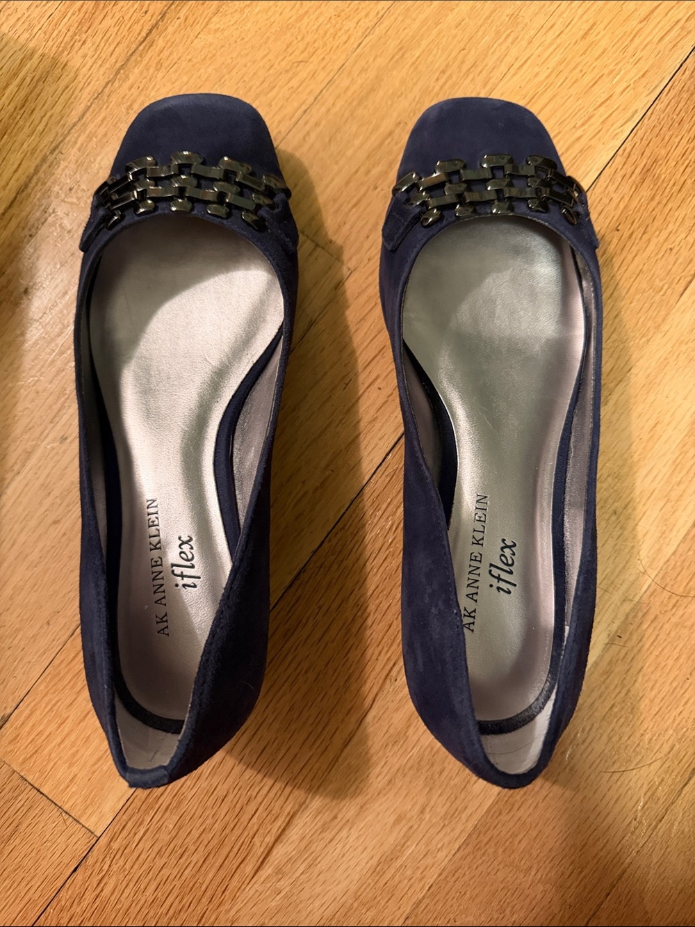 Anne Klein Navy Chain-Accent Ballet Flats
